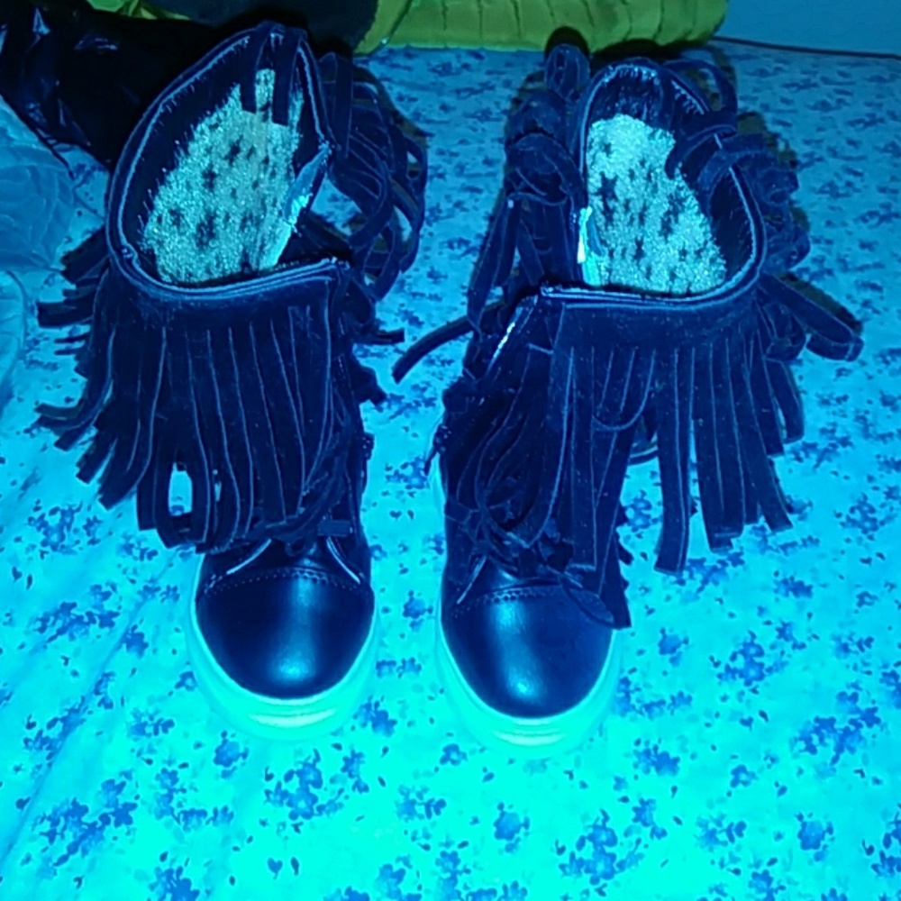 Black suede fringe sneaker boots